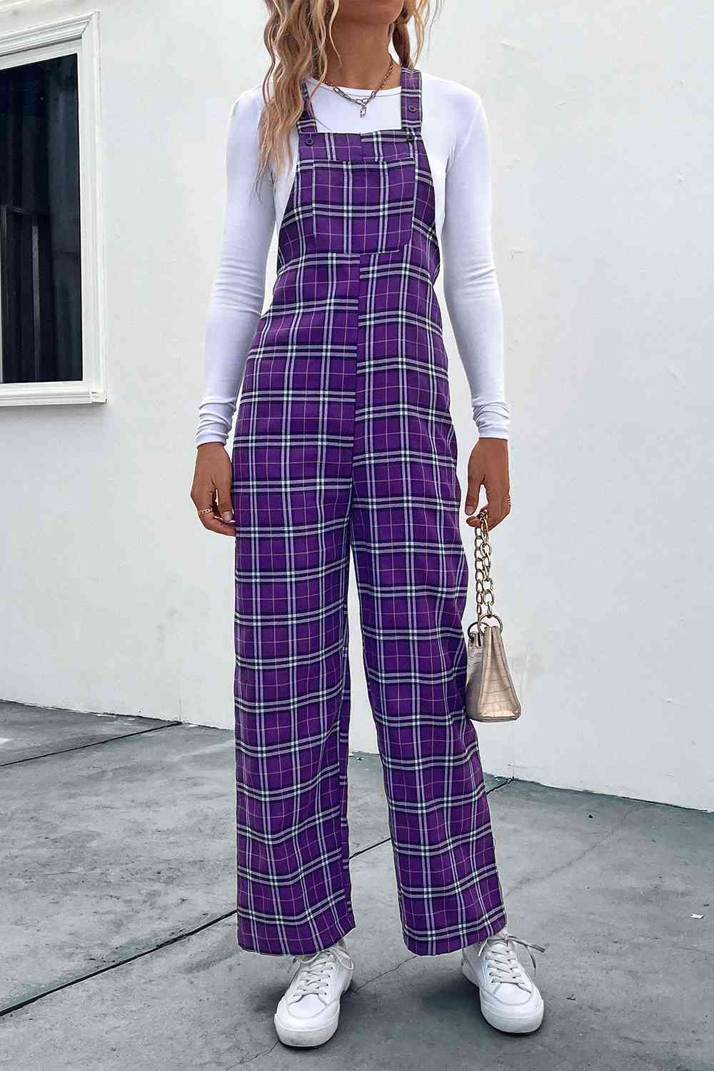 Plaid Straight Leg Overalls - Athleuse