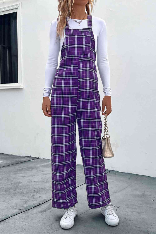 Plaid Straight Leg Overalls - Athleuse