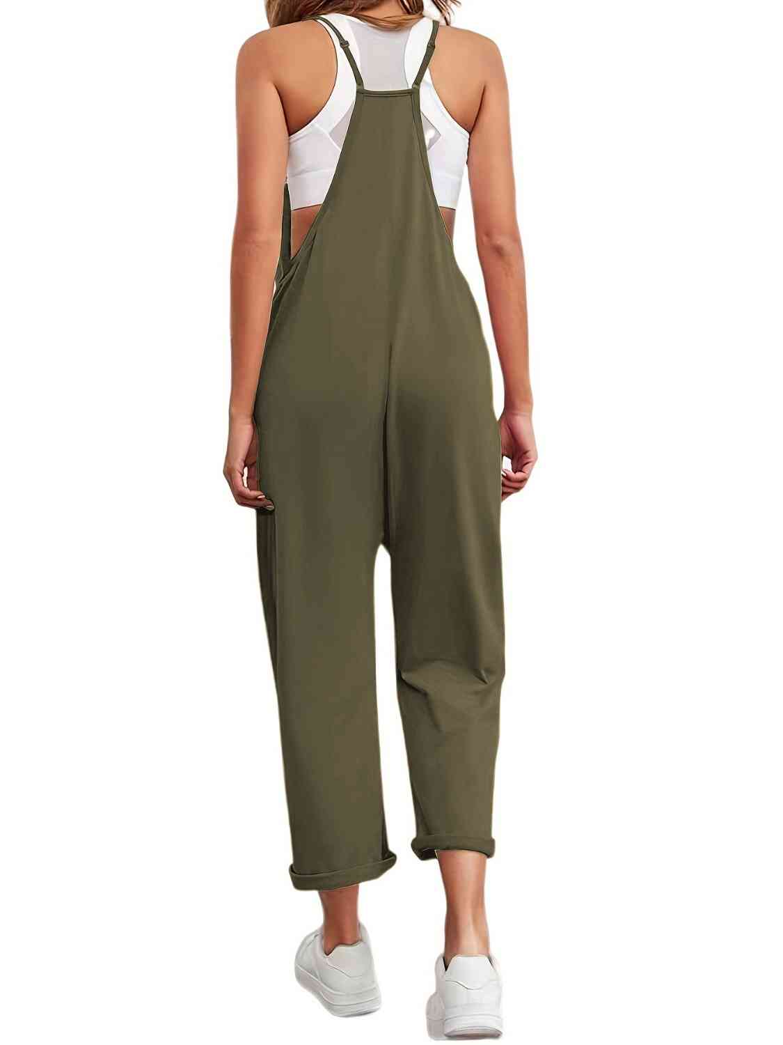 Full Size Spaghetti Strap Straight Leg Jumpsuit with Pockets - Athleuse