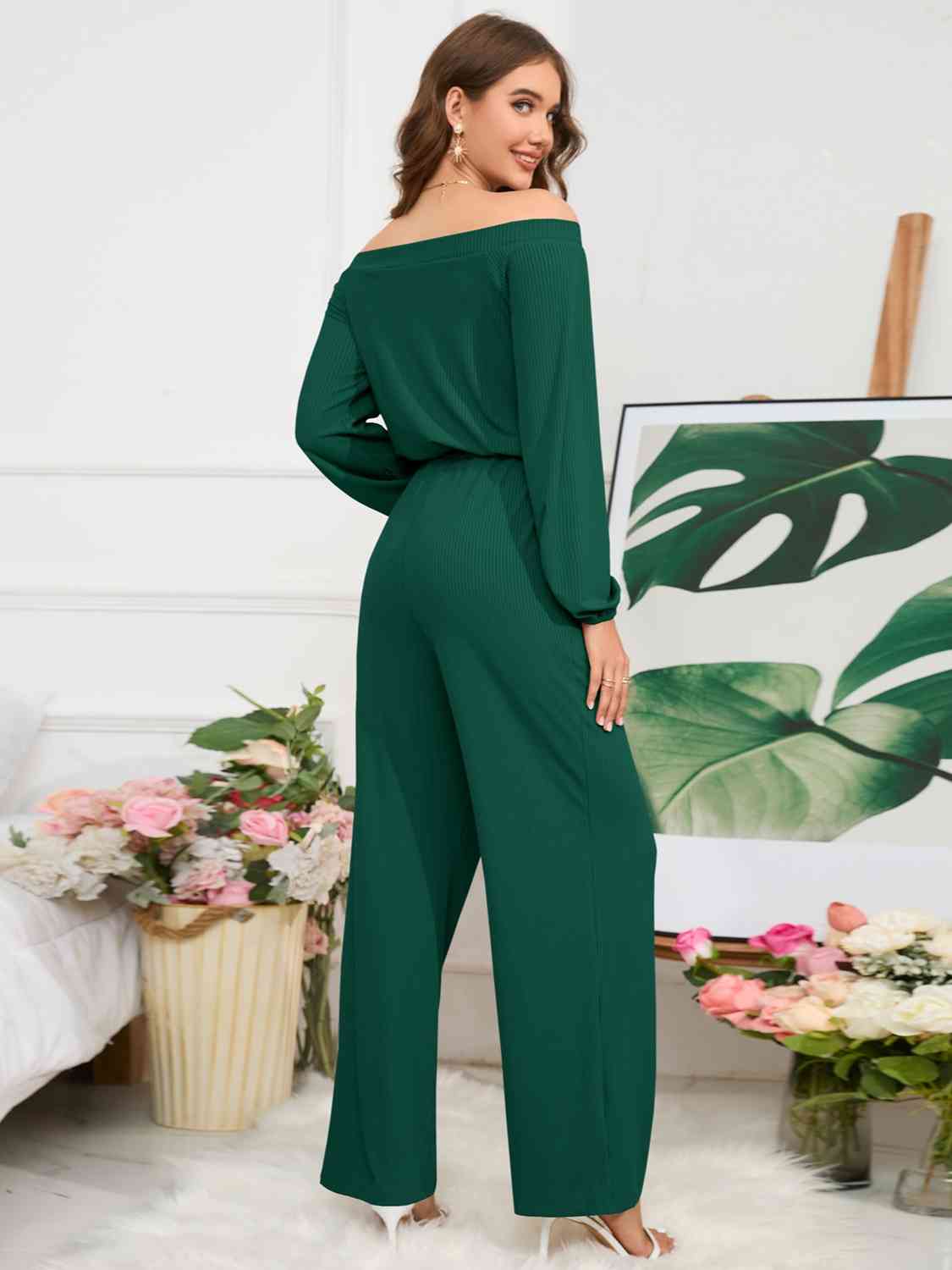 Off-Shoulder Straight Leg Jumpsuit - Athleuse