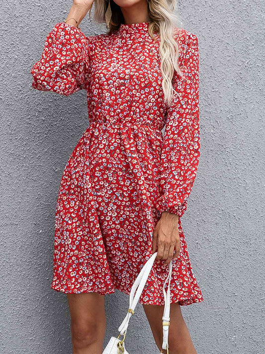 Floral Mock Neck Long Sleeve Dress - Athleuse