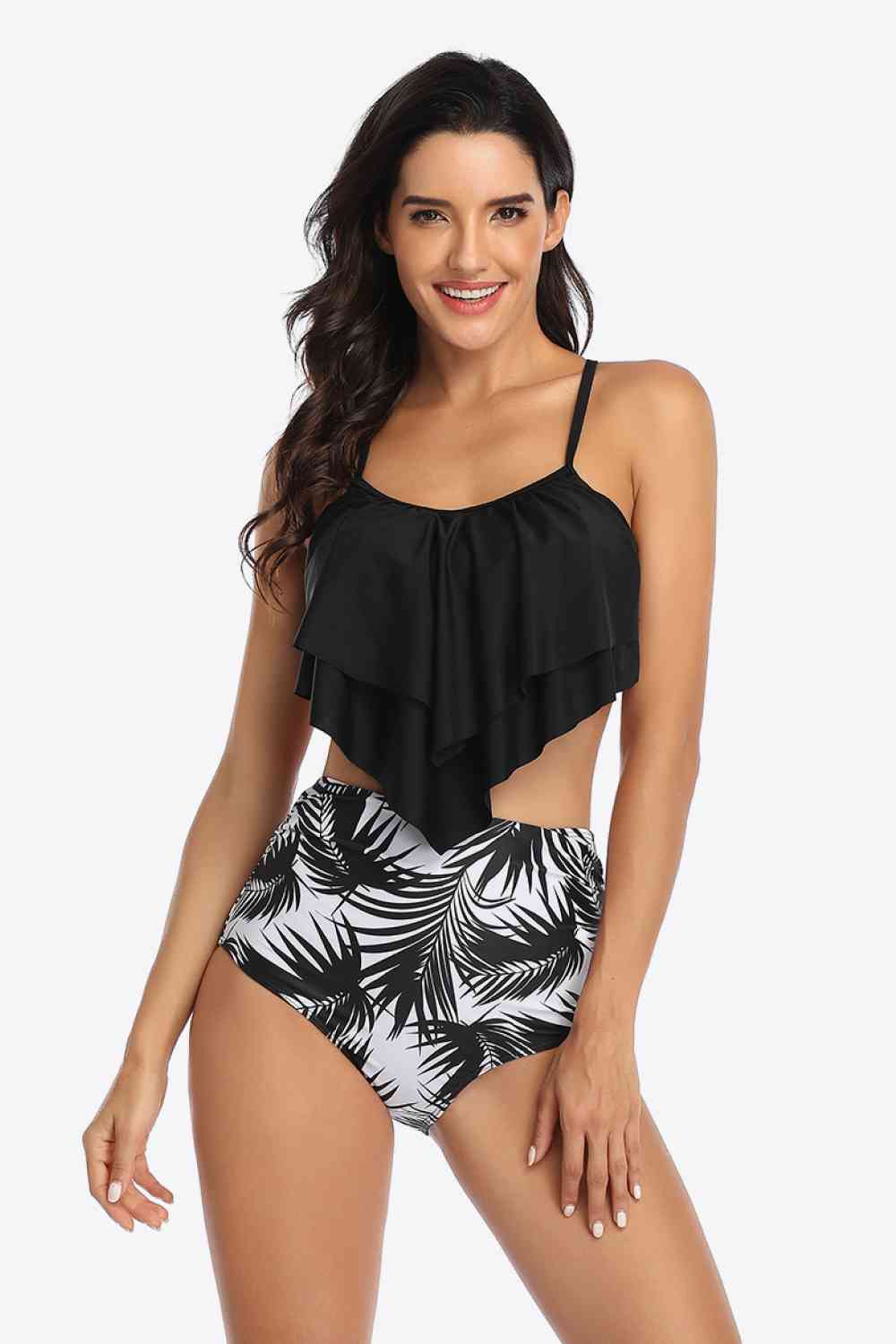 Botanical Print Ruffled Two-Piece Swimsuit - Athleuse