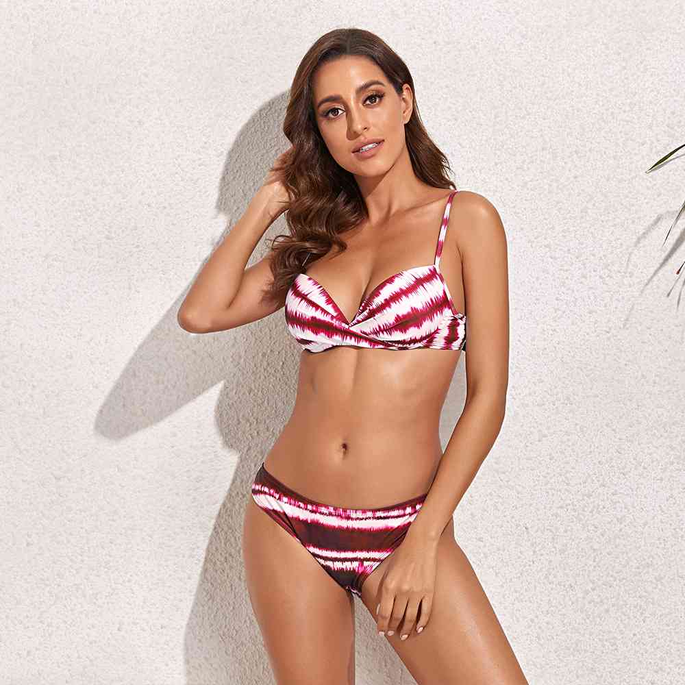 Printed Tie-Back Low Waist Bikini Set - Athleuse